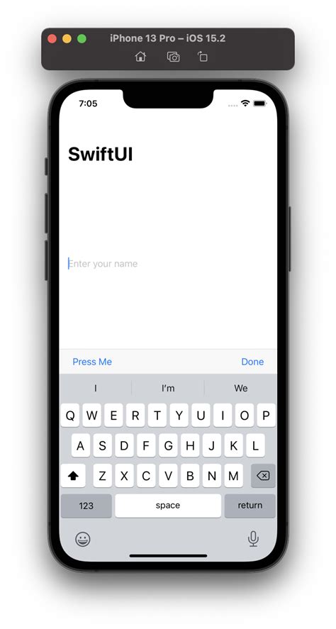 import <b>SwiftUI</b> struct ContentView: View { @State private var name: String = "Placeholder" var body. . Swiftui keyboard avoidance ios 15